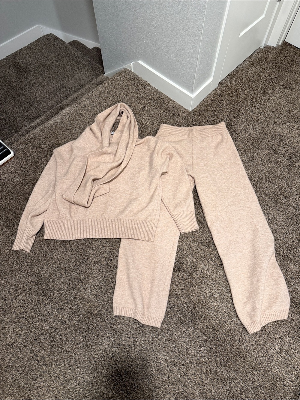 Women's Cozy Set with scarf connected- Light Beige